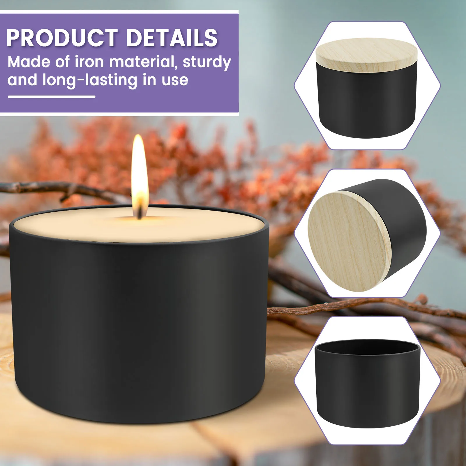 12 قطعة 8 أوقية علب شمعة حديدية لتقوم بها بنفسك الشموع صنع الجرار مع غطاء متعددة الأغراض لتقوم بها بنفسك حاوية شمع لصنع الشموع ديكور المنزل #3