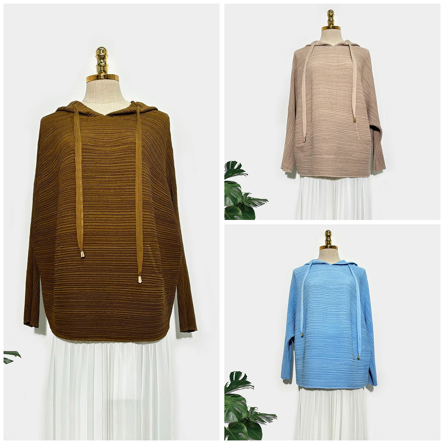 

Miyake Pleated 2025 New Autumn/Winter Casual Pullover Top Long-Sleeved Fashion Batwing-Sleeve Pleated Hooded Sweatshirt