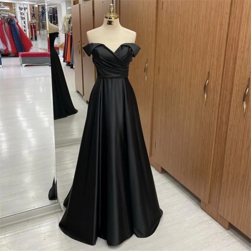 

Prom Dresses V-Neck Sleeveless A-Line Floor Length High Quality Satin Prom Dresses With Zipper Back vestidos de fiesta de noche