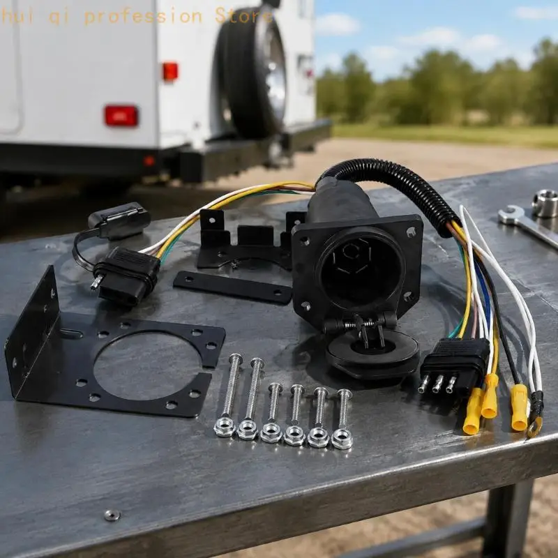 7 Way Trailer Plugs Bracket Mount Trailer Adapter 4 Flat to 7 Way for Towing Use H8WE