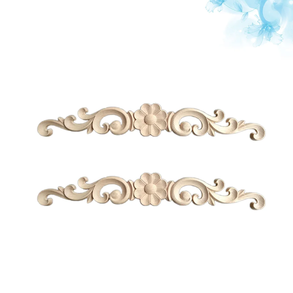 2 Pcs Unpainted Door Applique Decorative Appliques for Cabinet Flower Wood Decorate