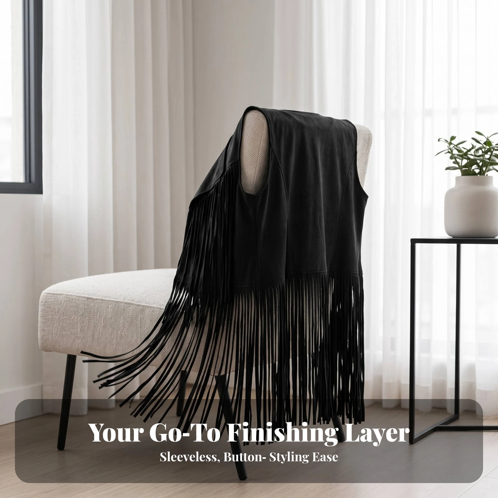 Fringe Vest Retro Suede Vest Cardigan with Fringe Chic Sleeveless Cardigan Soft for Women, Festivals, Streetwear