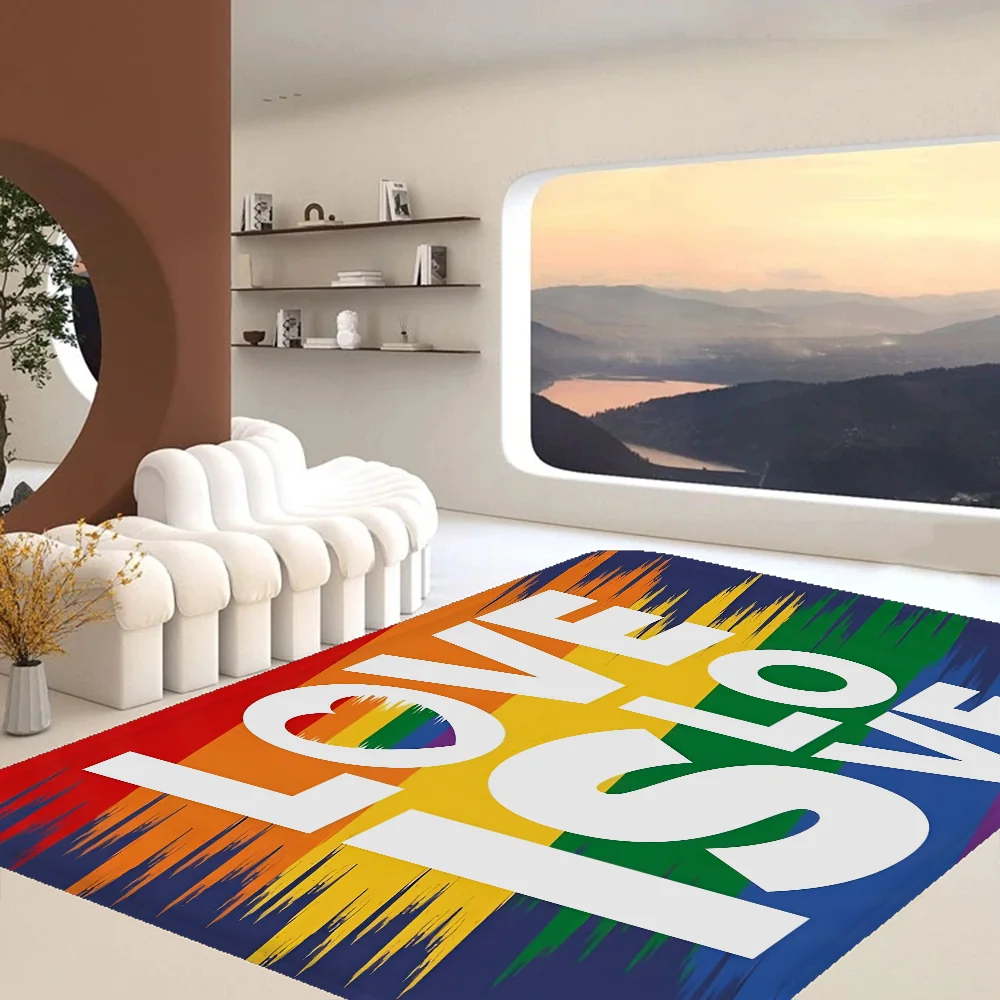 

LGBT Pride Flag Hallway Carpet Washable Non-Slip Living Room Sofa Chairs Area Mat Kitchen Doormat Area Rug