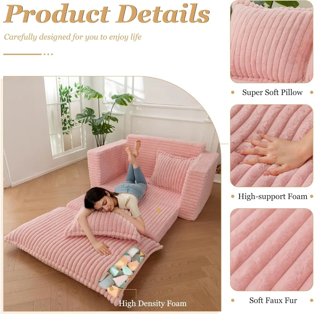 أريكة سرير قابلة للتحويل 3 في 1 لغرفة المعيشة: مقعد نوم مع وسائد قابلة للغسل