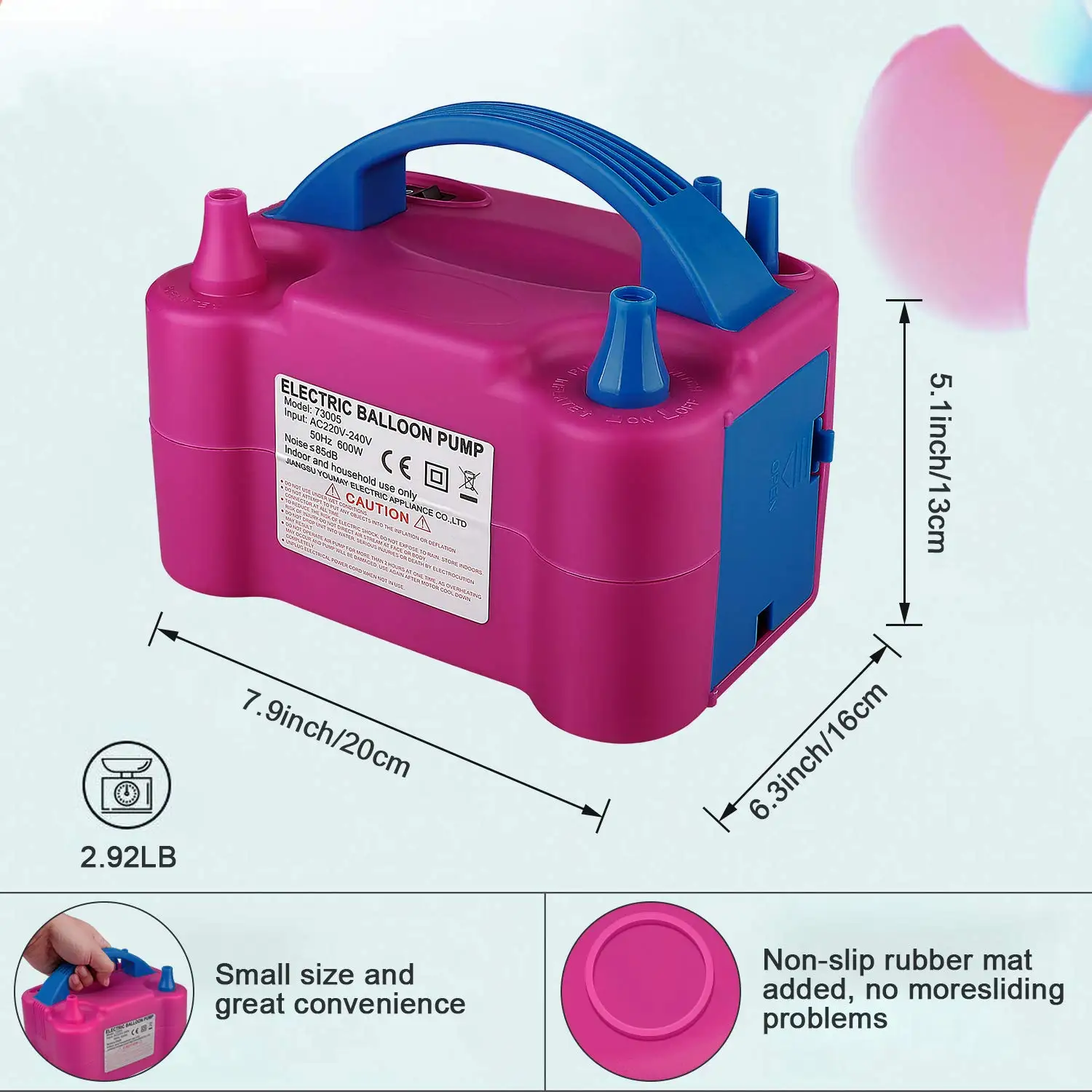 Portable Electric Balloon Blower Pump - Quick Inflation Pink Balloon Machine for All Parties, Holidays & Festival Decor Supplies