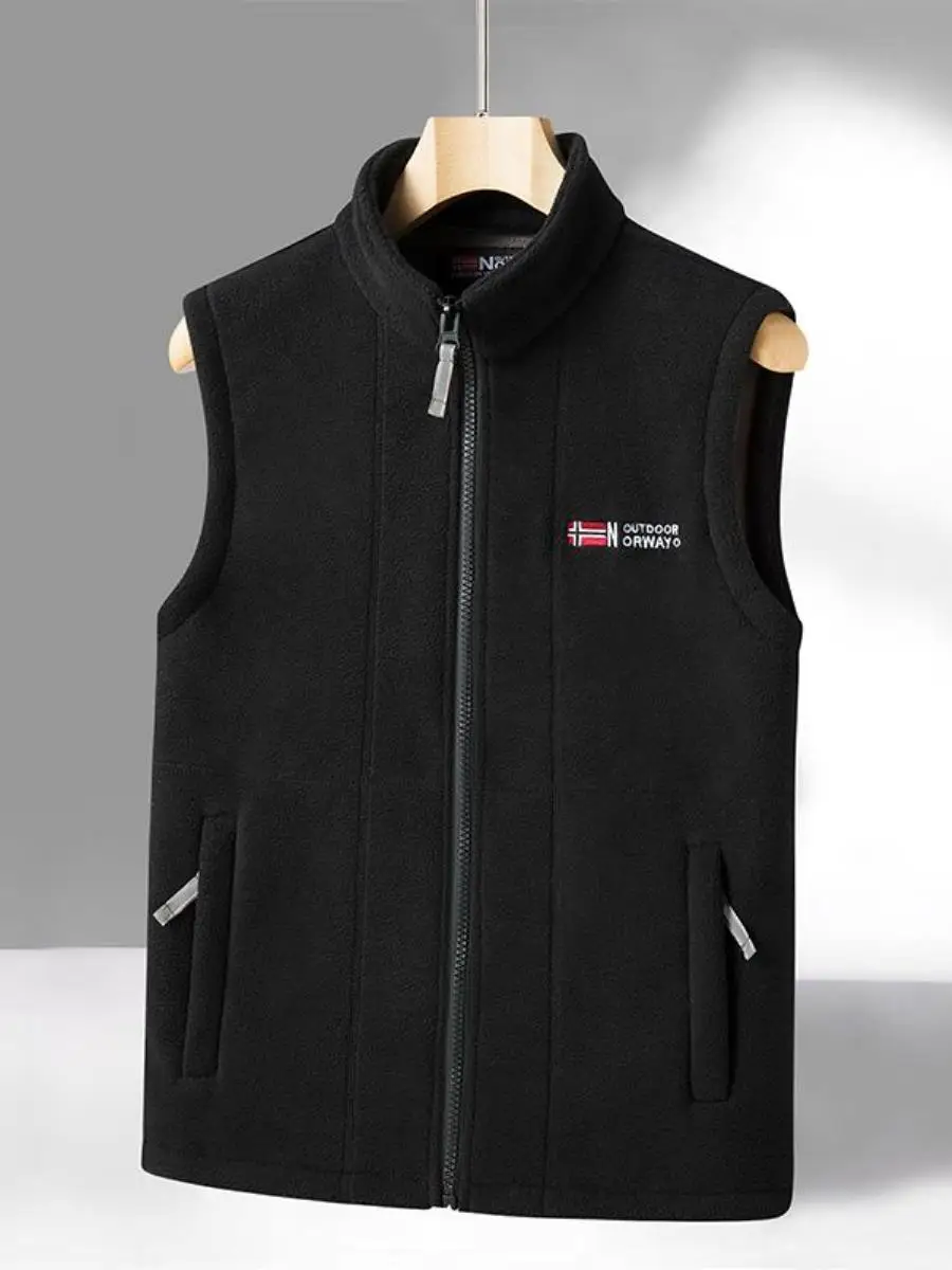 

Утепленный флисовый жилет-куртка: Новая мужская повседневная уличная жилетка с воротником и капюшоном, осенне-зимняя теплая повседневная жилетка