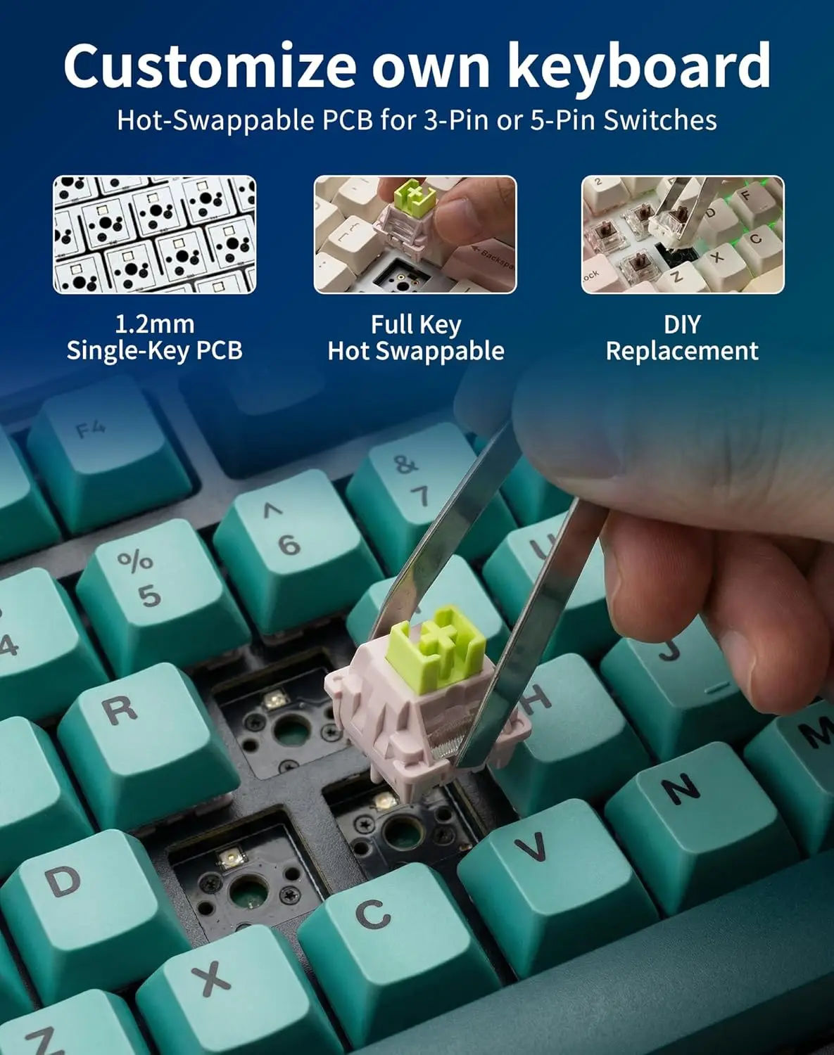 Aula AU75 Wireless 75% Gasket Gaming Keyboard Tri-Mode Hot Swap Knob PBT Keycaps  4000mAh RGB Side Strip for Win PC Gamers