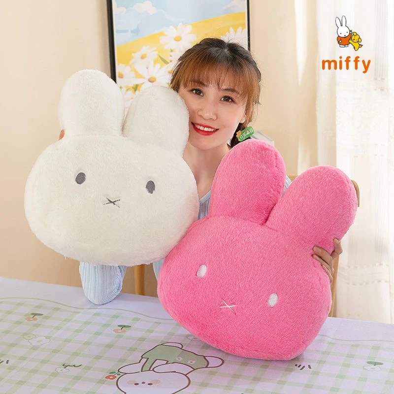 Kawaii Miffy Plüschpuppe Cartoon Weiß und Rosa Bequemes Wurfkissen Dopamin Flauschiges Stofftier Anime Zubehör Mädchen Geschenke