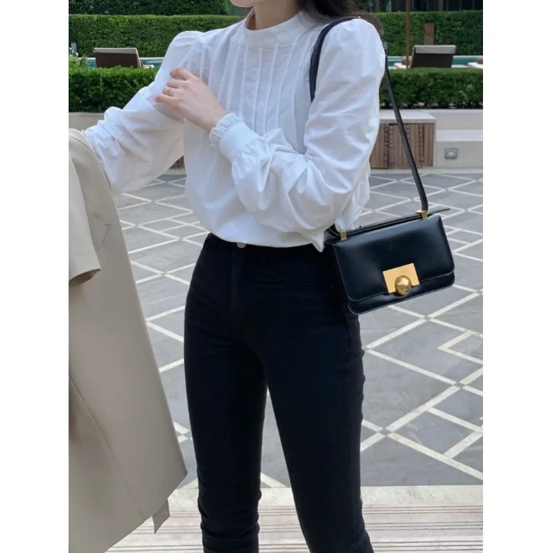 

Chic Korean Sle irt Women's Faion Spring Autumn Winter Casual Inner Wear Regular Fit Soft Material School Street Sle