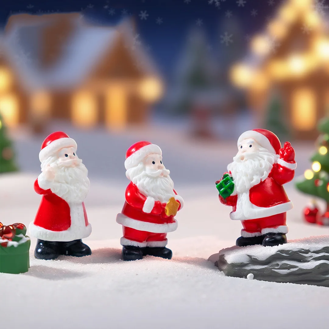Christmas Miniatures Resin Mini Elk Santa Claus Room Ornaments Landscape Model For New Year Merry Christmas Home Box Decoration