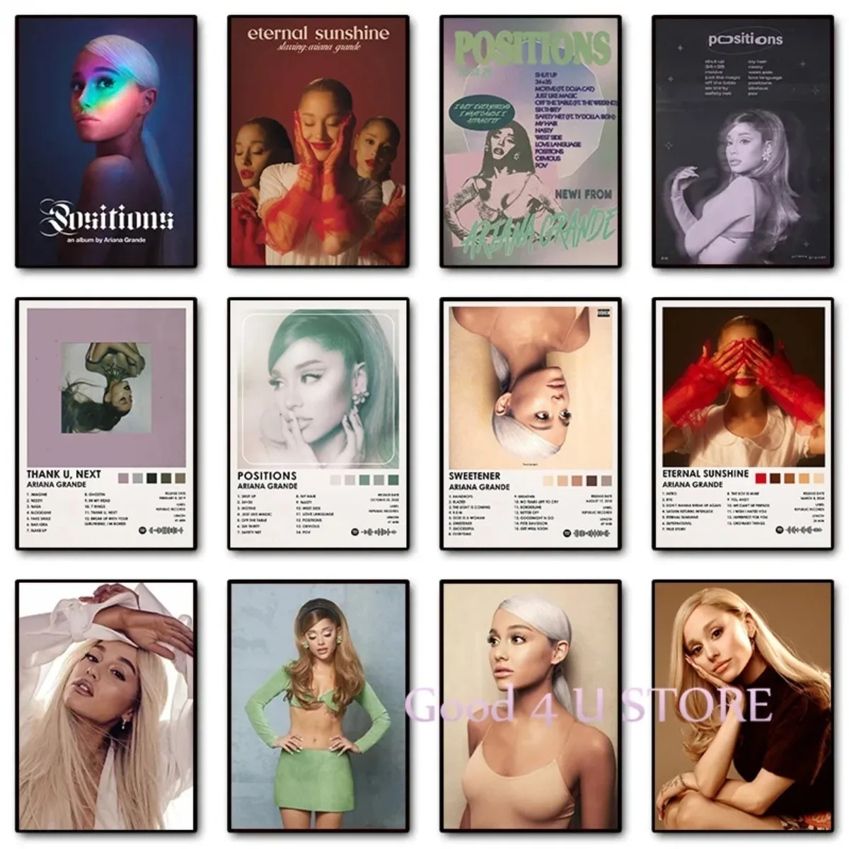 Retrato de cantante Ariana Grande, sol eterno/posiciones, póster de álbum, lienzo impreso, pintura, cuadros de pared, decoración del hogar