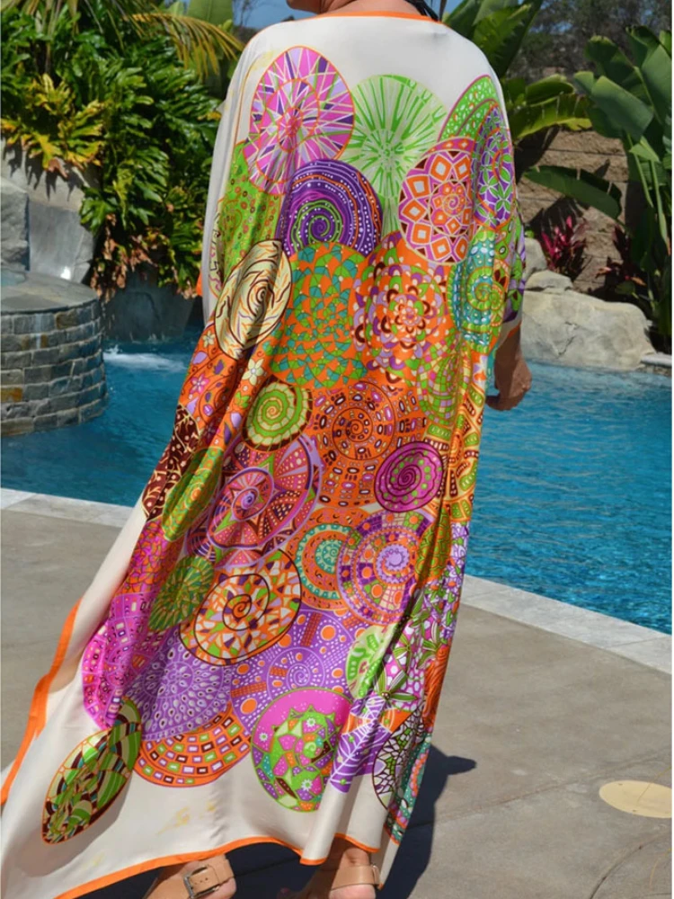 Robe de plage style bohémien, tunique Maxi, imprimé Floral, Kaftans pour femmes, vêtements de plage, vacances à la mer, d'été