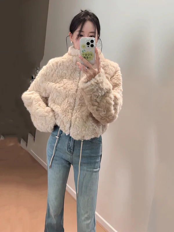 

Warmth ort Sle Faux Fur Coat Winter Anti-Aging Cute Design Dstring Korean Version Loose Fit Long Sve Zipper Jaet