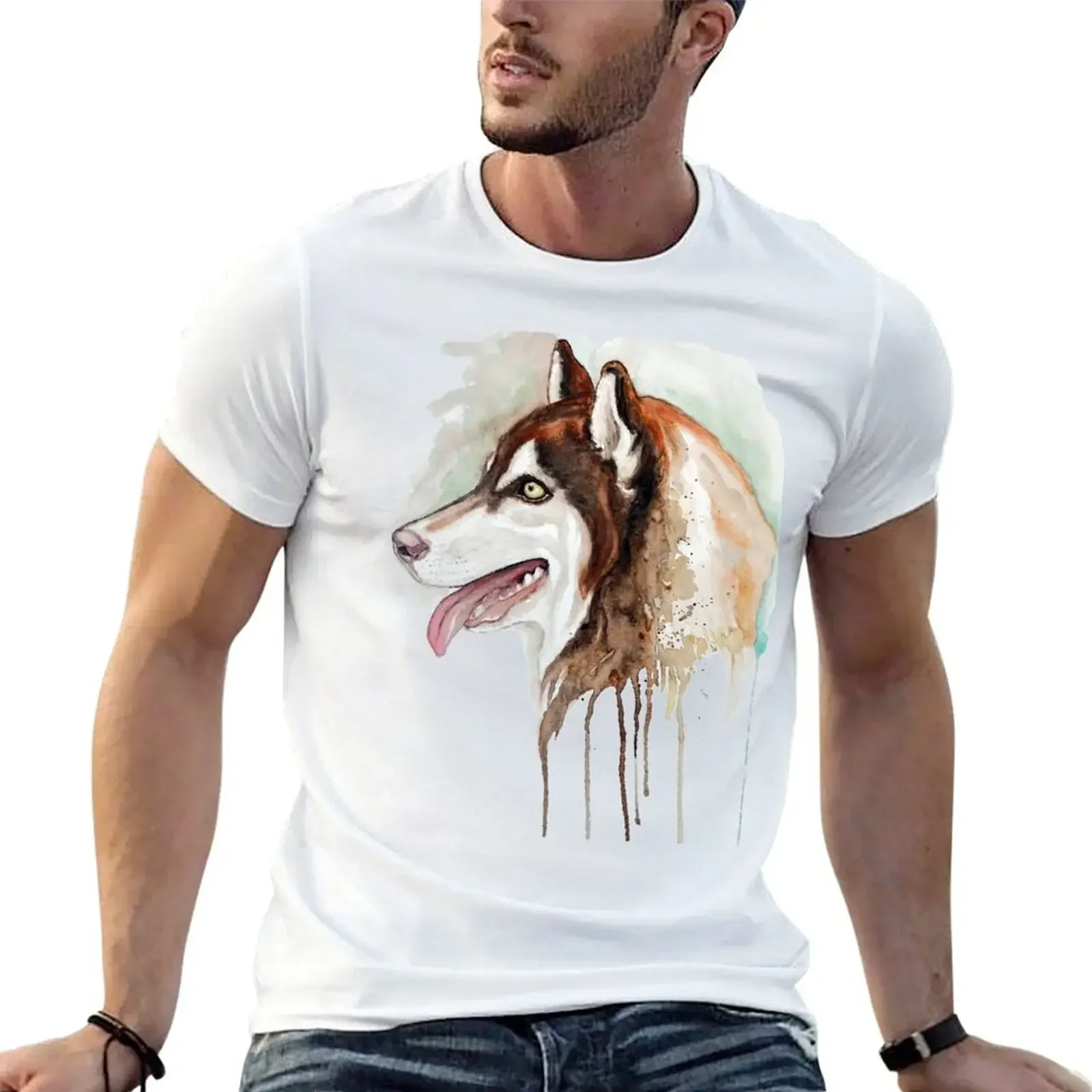 Brown Husky Profile Portrait T-Shirt sports fans customs design your own for a boy Short sleeve tee men