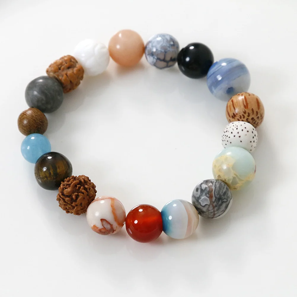 

Natural Stone Agate Beads Bracelet Chinese Style Handmade Rosary Jewelry Decorative Stretchy Beaded Accessory for Women Teens