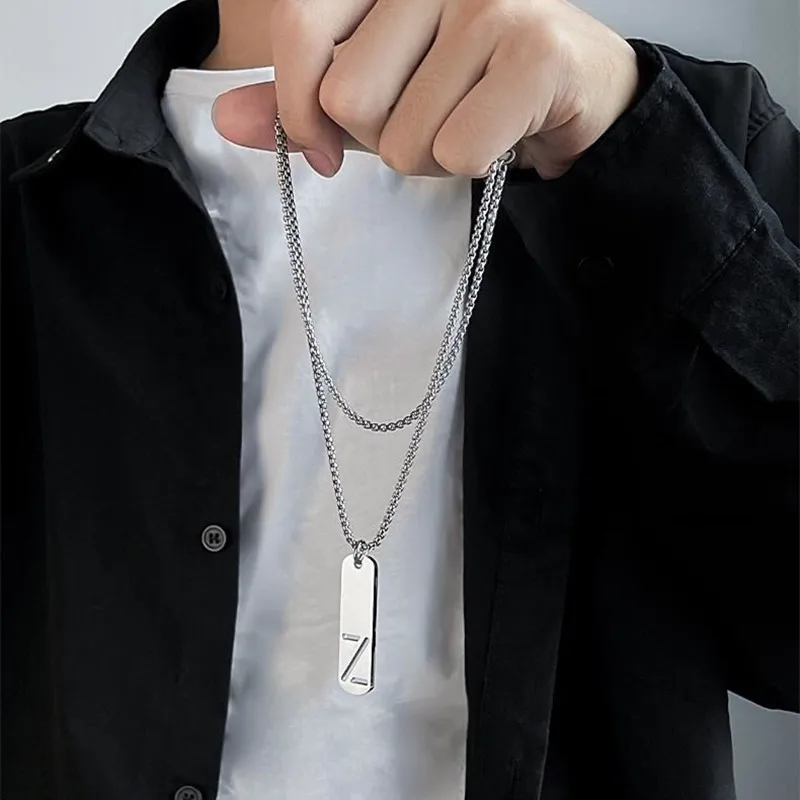 Stainless Steel Hollow Initial Letter Alphabet Pendant Necklace for Women Men
