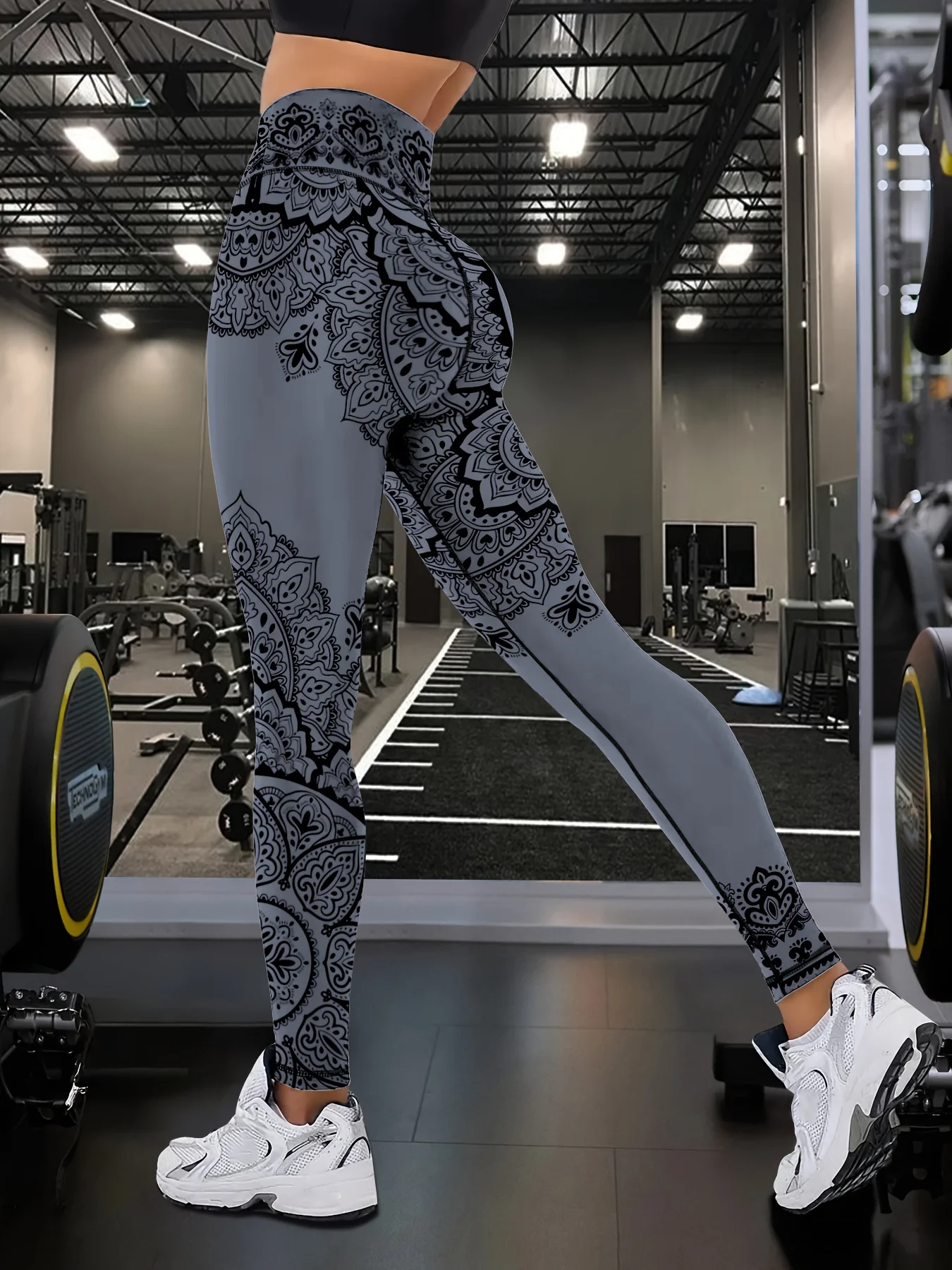 Women's Mid‑Rise Fleece Lined Leggings Magenta Mandala Floral Print Stretch Slim Warm Ladies Casual Pants - view 5