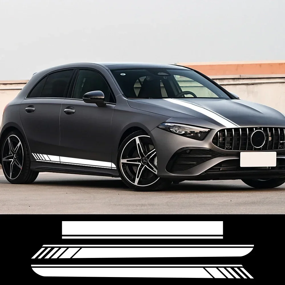 Car Hood Decal Side Stripes Skirt Sticker For Mercedes Benz A Class A45S W177 V177 A35 A45 W176 AMG DIY Decoration Accessories
