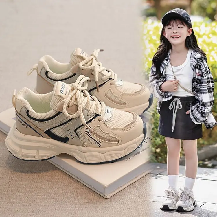 2026 Kids Casual Running Shoes with Thick Soles Boys Girls Fashion Versatile Sports Shoes New Children Mesh Breathable Sneakers