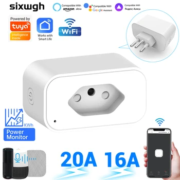 Sixwgh Brazil Standard Smart with Metering Socket 16A Tuya WiFi Remote Control Supports Al