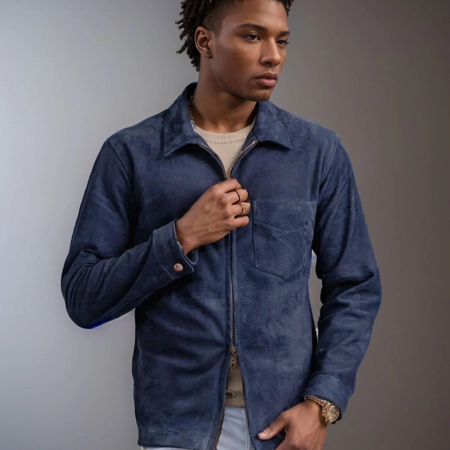 

Spring and Autumn New Elegant Fashion Versatile Jacket Solid Color Suede Zipper Casual Men's Coat cardigan