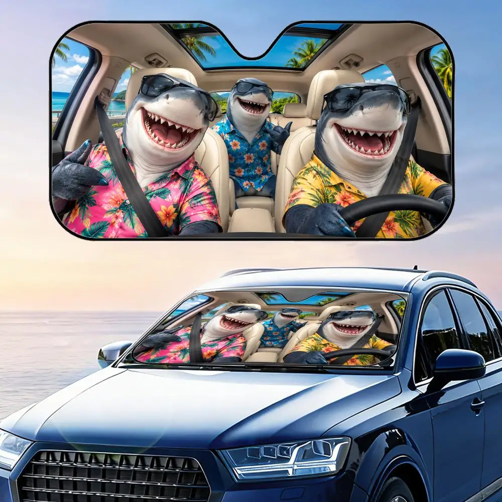 

Shark in Hawaiian Shirt Funny Sun Visor Car Windshield Sunshade UV Protection Reflective Foldable Heat Insulation Cover