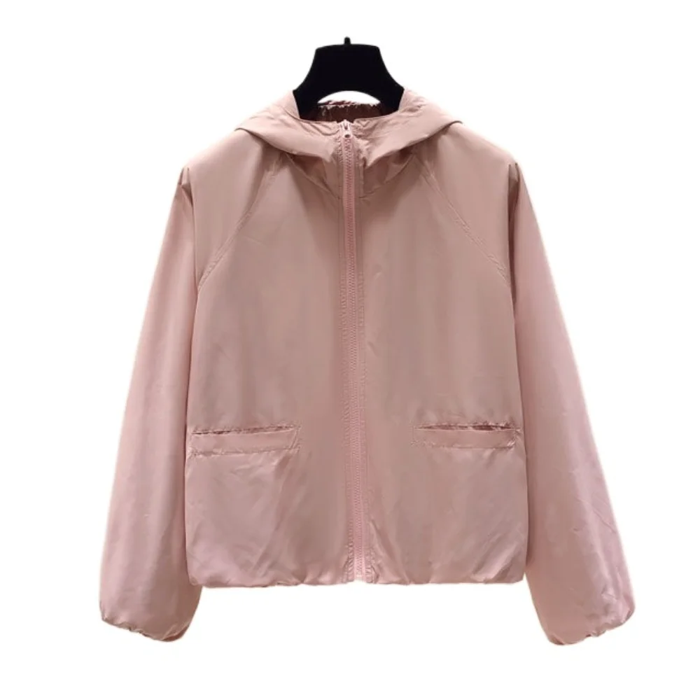 Breathable Loose Sunscreen Coat Women Solid Color Windproof Sun-Protective Tops Clothing Out Wear Hooded Jacket Spring Autumn