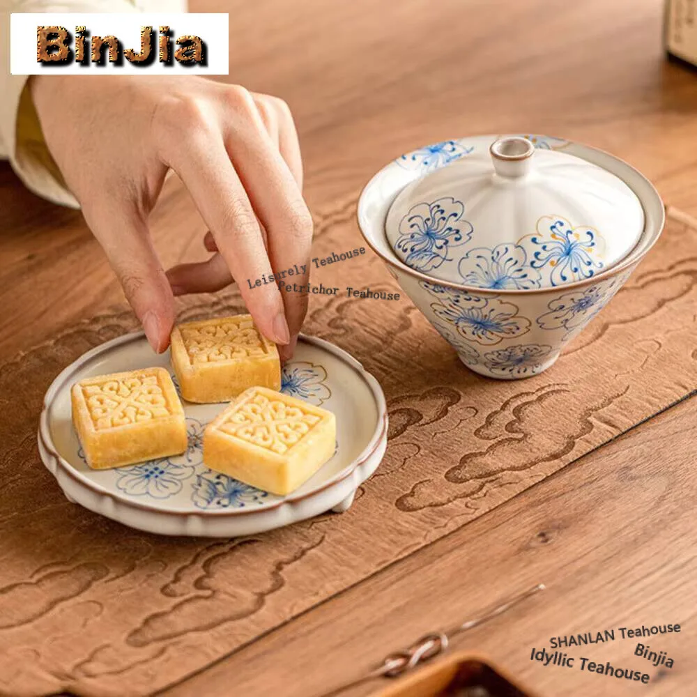 

110 мл Термическое желе, чаша с крышкой, чаша с крышкой, синим цветком персика, чаша для чая с крышкой, китайская чайная утварь, чашка для чая Gaiwan