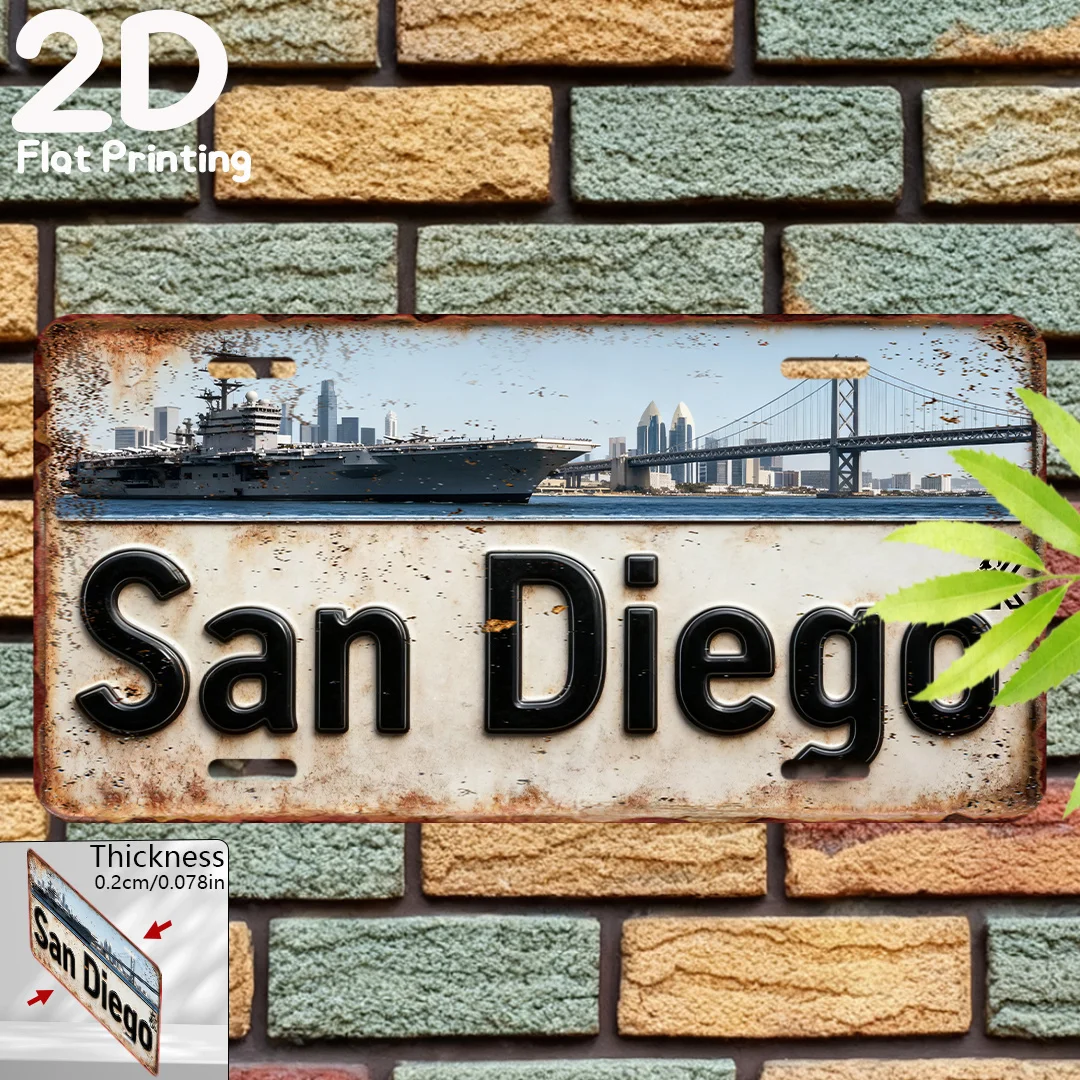 2D Flat - 2D Printed on a Flat Surface, Single Piece, Vintage Sign, Decorative Plaque And Ornament (15.24 cm X 30.48 cm), San Di