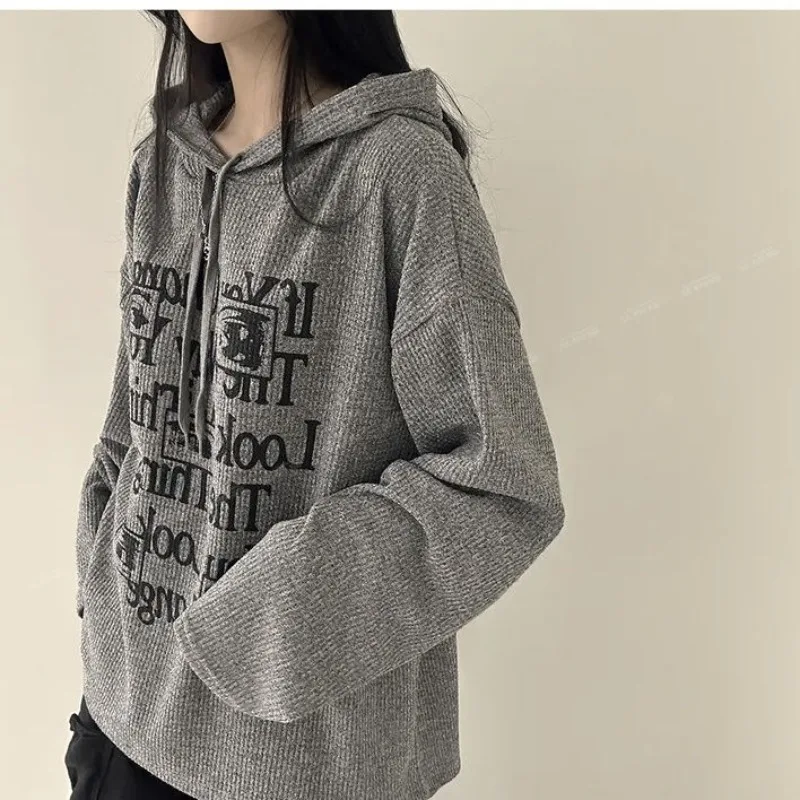 Sudaderas con capucha informales con estampado de letras para mujer, Tops sencillos y holgados de manga larga, sudadera de calle estética Y2k, Otoño e Invierno