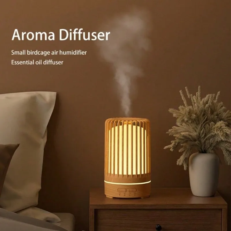 

Wood Grain Birdcage Aroma Diffuser Ultrasonic Humidifier for Home Bedroom Quiet Essential Oil Fragrance Air Fresher Mist Maker