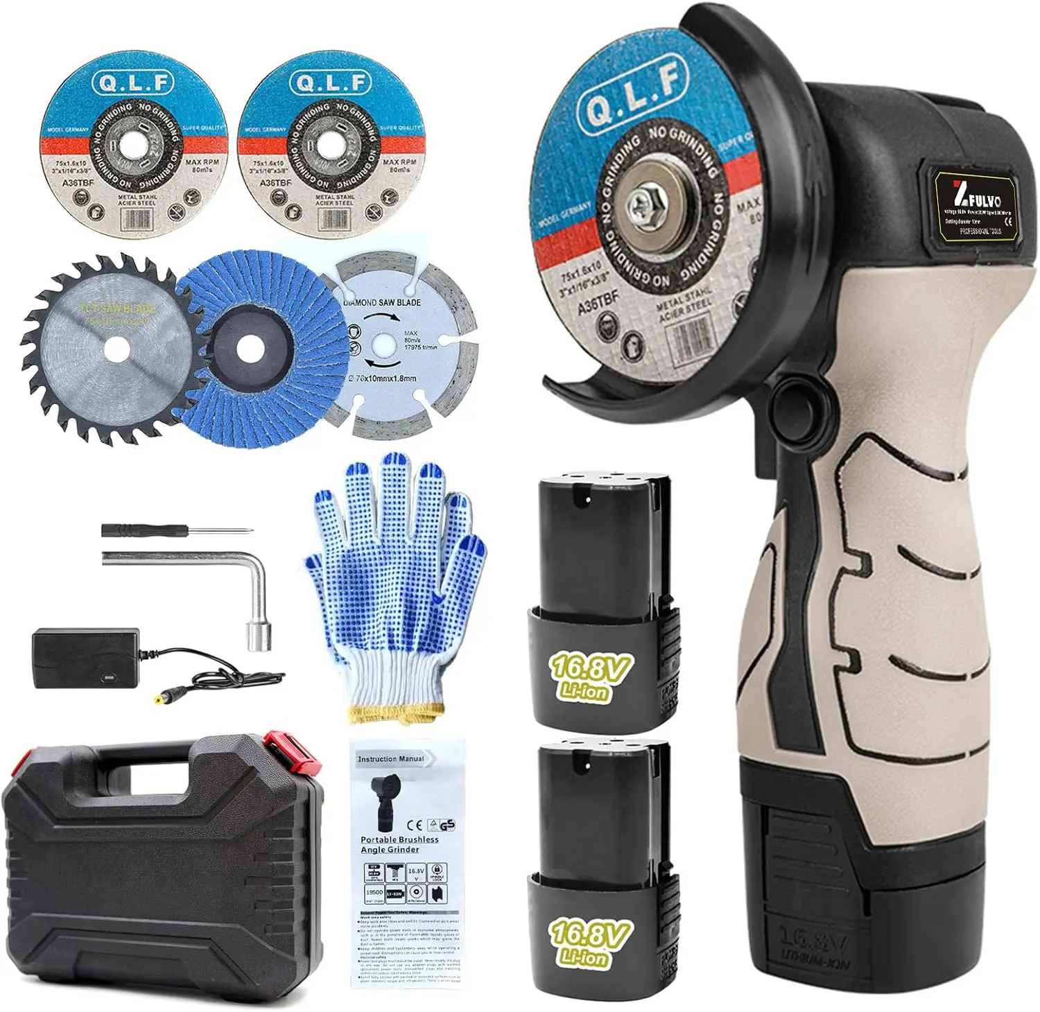 

Cordless Brush Angle Grinder Kit, 19500rpm Mini Electric Tool with Batteries and Cutting Discs for Metal Wood