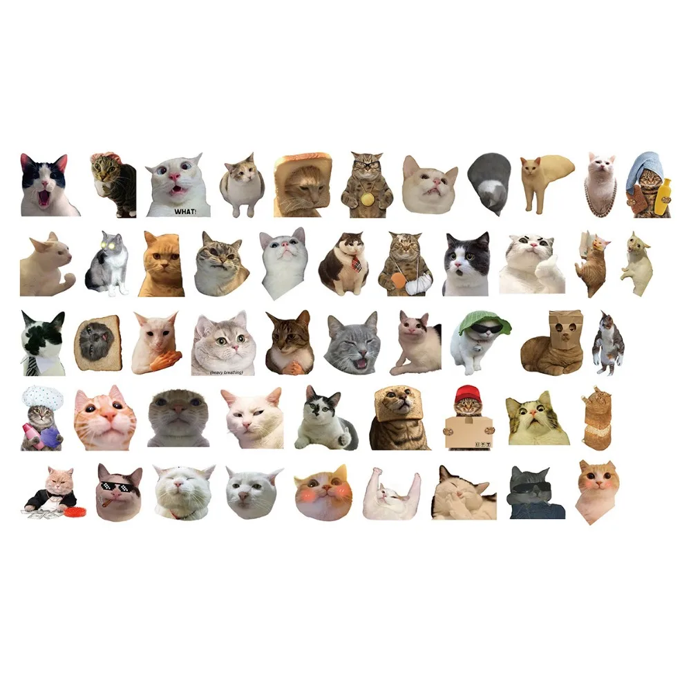 50pcs Funny Cat Animals Stickers Bag Waterproof Vinyl Decals DIY Laptops Water Bottles Phones Decorative Stickers Perfect Gifts