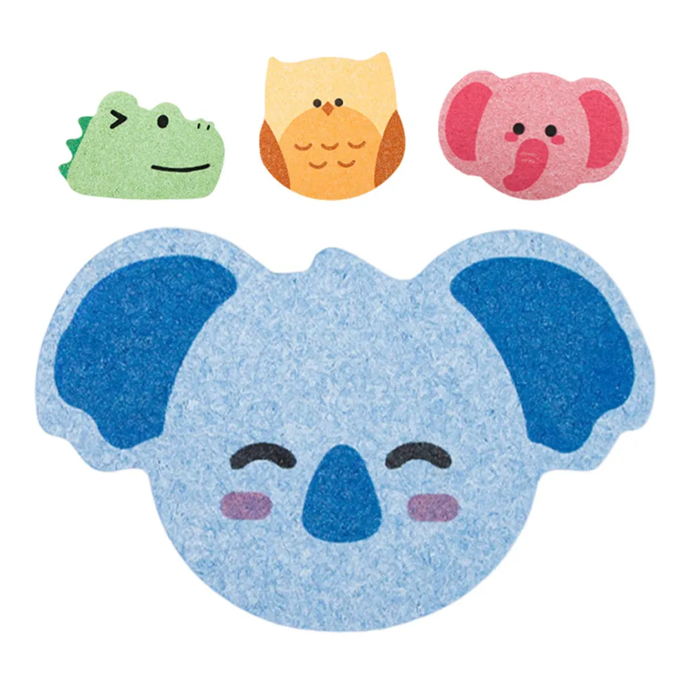 4Pcs Animal Shaped Bath Sponges Koala Owl Elephant Ultra-Soft Wood Pulp Cotton Sponges for Kids Adults Quick-Dry Reusable