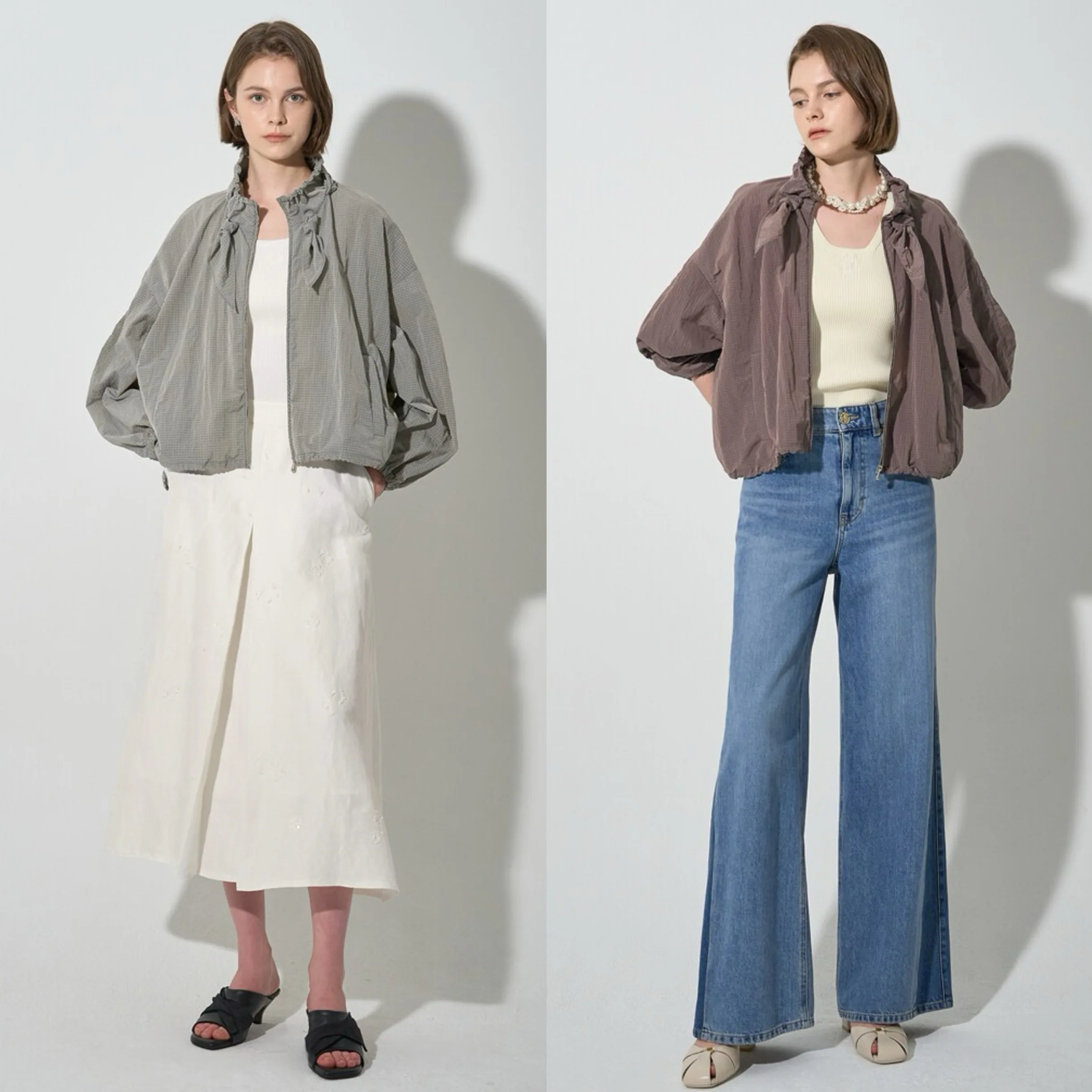 เสื้อคลุมบางเบาสำหรับผู้หญิง ดีไซน์คอตั้งผูกเชือก แต่งลูกไม้ รุ่น Autumn Faion ของ Lemon Cheese LAN 25 เหมาะสำหรับใส่ทำงานหรือเดินทาง