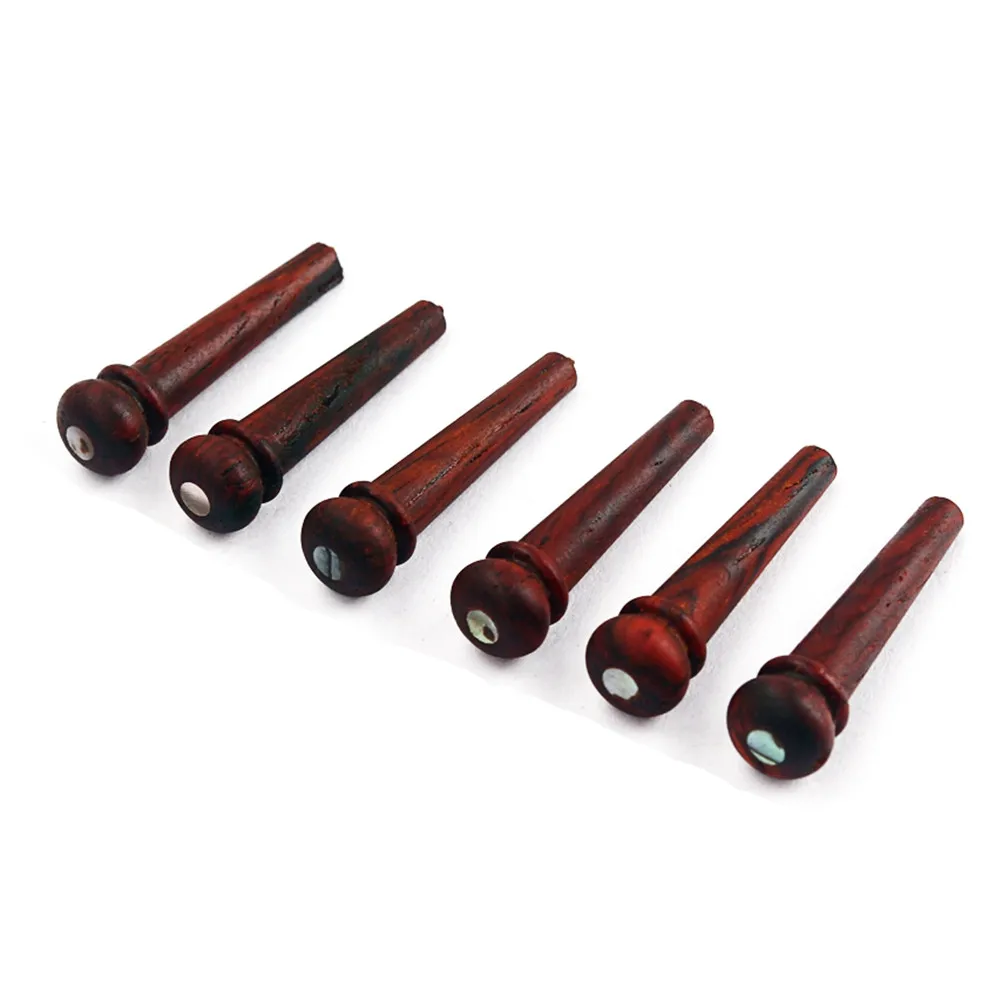 6Pcs Natural Rosewood Acoustic Guitar Bridge Pins Set Vintage Style String Pegs for Folk Guitar Sound Clarity Enhancement