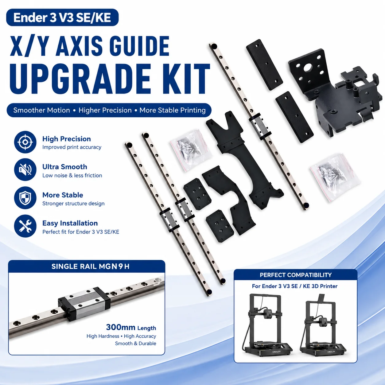

Ender 3 V3 SE/KE X & Y Axis Linear Rail Upgrade Kit MGN9H 300mm Guide Rail CNC Aluminum Bracket for Ender 3 V3 SE 3D Printer