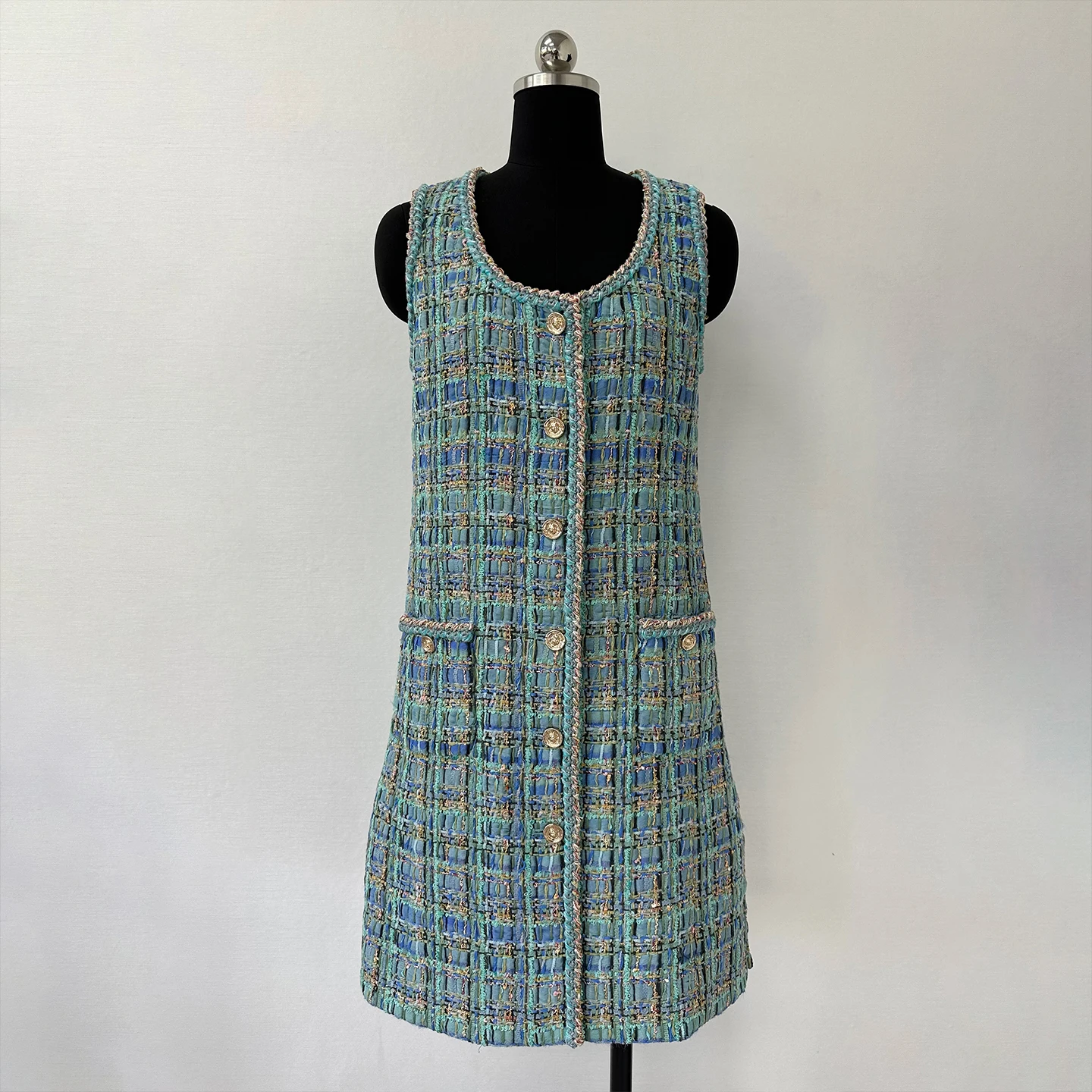 

NIGO Women's High Street Summer Single-Breasted U-Neck Short Solid Color Cotton Sleeveless Dresses Ngvp #nigo2145