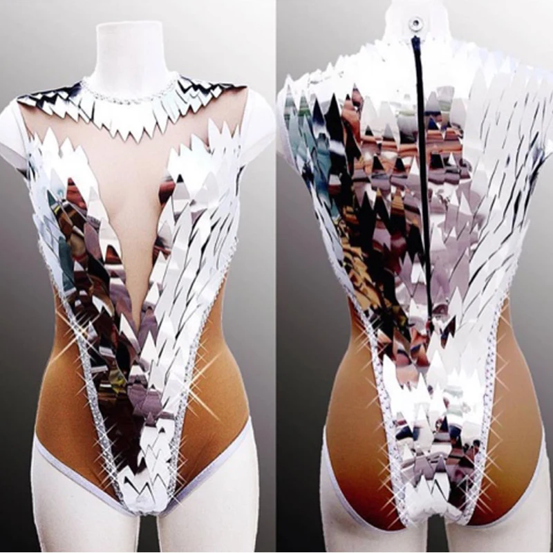 Bar Nightclub DJ DS Gogo Costume Women Sequins Diamond Bodysuit Sexy Pole Dance Clothing Stage Show Festival Outfit  XS5448