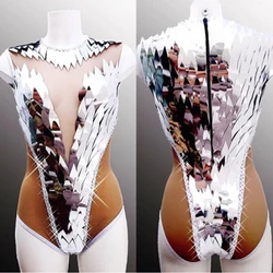 Bar Nightclub DJ DS Gogo Costume Women Sequins Diamond Bodysuit Sexy Pole Dance Clothing Stage Show Festival Outfit  XS5448