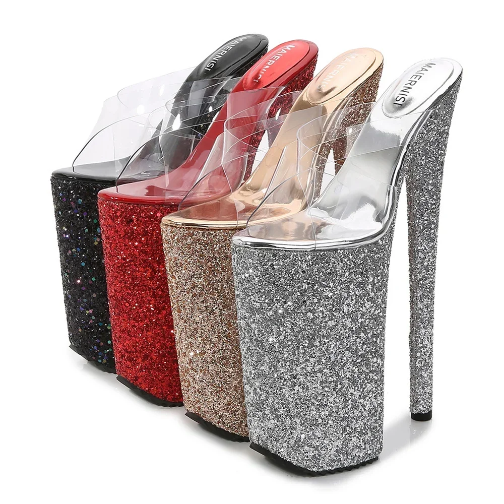 26CM/10Inchs Shiny Crystal PU High Heels Ultrahigh Heel Stripper Slippers Sandals Pole Dance Shoes Party Models Stage Show Shoes