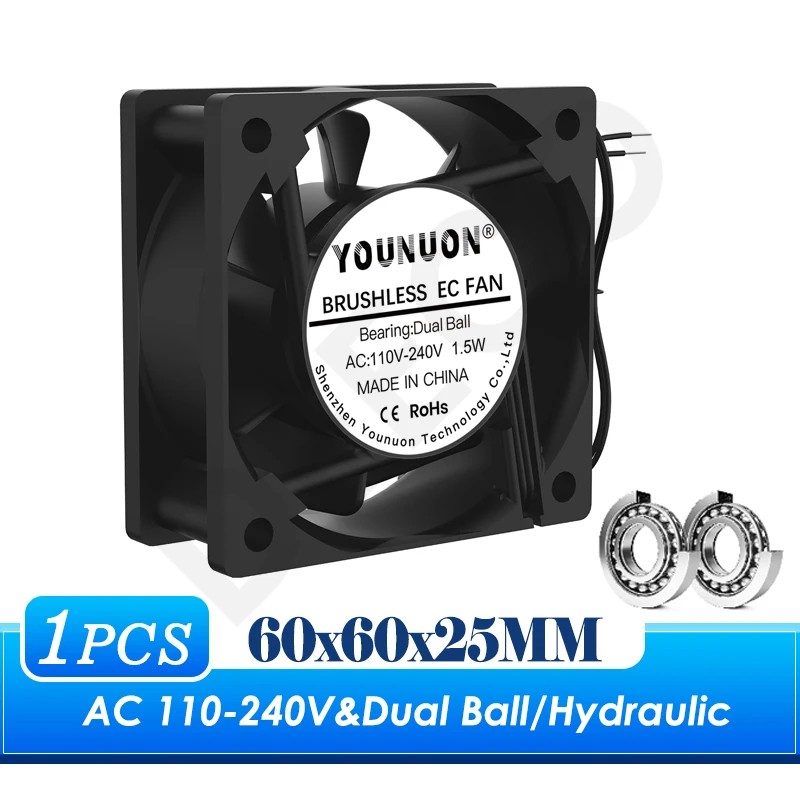 1PCS 60MM EC FAN Hydraulic Dual Ball 60x60x25mm 4700RPM 2 Wires  High Speed for DIY Cooling Ventilation Exhaust Projects