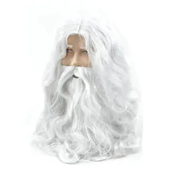 Silk White Santa Fancy Dress Costume Wizard Wig And Beard Set 40cm Christmas Halloween New Year Bachelorette Party Decoration