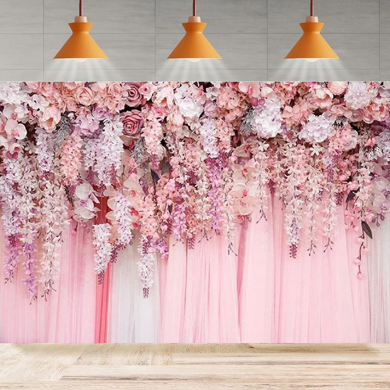 Pink Floral Wall Photography Backdrop Girls Rose Bridal Shower Wedding Flowers Baby Shower Background Party Backdrop Wall Banner