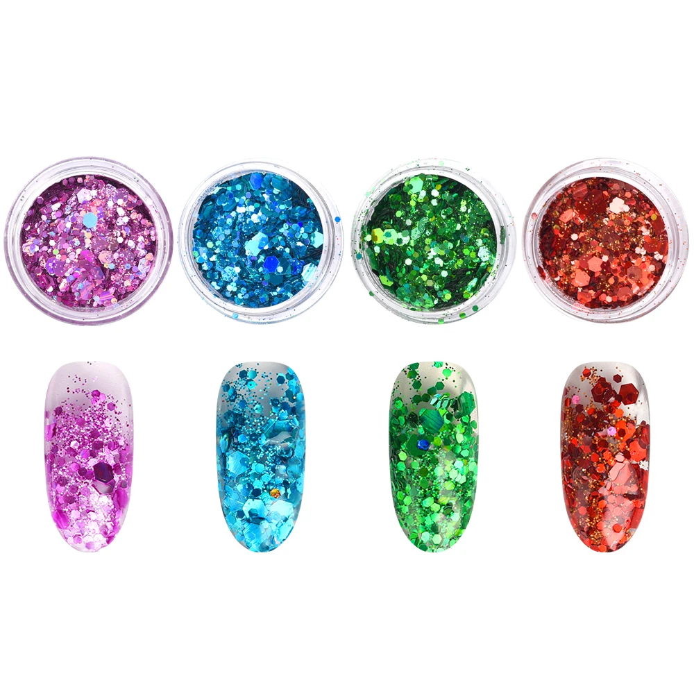 4Pot/Set Nail Chrome Glitter Powder Pigment Dust for Nail Decoration UV Gel Polish Design Fingernail Tips Manicure DIY Tools