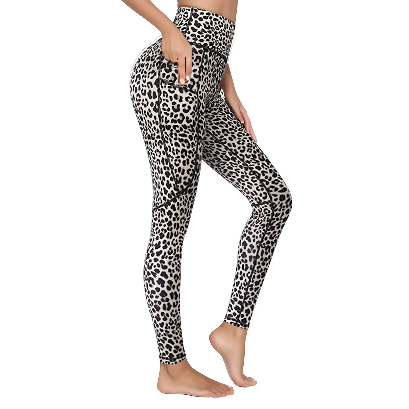 Leggings slim taille haute pour femme, pantalon de sport élastique, imprimé léopard, coton, mode estivale