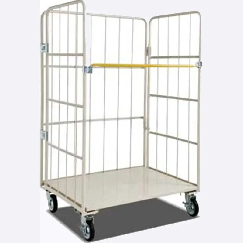 Warehouse Logistics Roll Cage Trolley - Folded Metal Base, Steel Bottom Plate & Roll Box Pallet (Storage & Trolley 2-in-1)