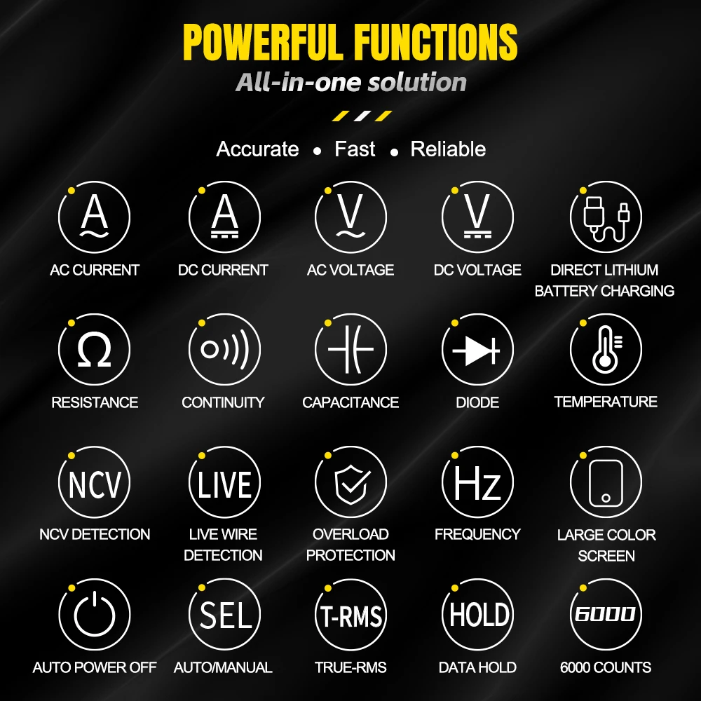 MECHANIC Professional Digital Multimeter True RMS AC/DC Voltage Meters Capacitance Ohm Hz Diode Continuity Tester USB Charging