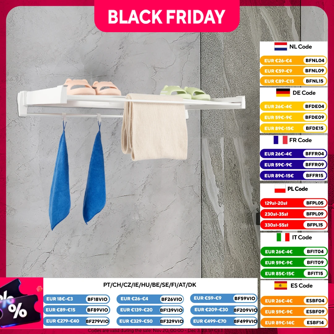 

Настенная сушилка для одежды Складная сушилка для одежды Внутренняя сушилка для белья Вешалка с 7-мя стержнями для стирки/ванной комнаты