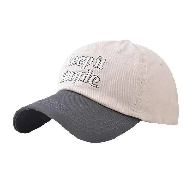 

2024 New Pure Cotton Washed Color Block Vintage Small Letter Baseball For Men And Women Outdoor Large Embroidered Duckbill Cap